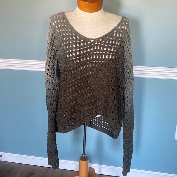 Peach Love California green ombré open knit crochet slouchy sweater L boho beach - Picture 1 of 5